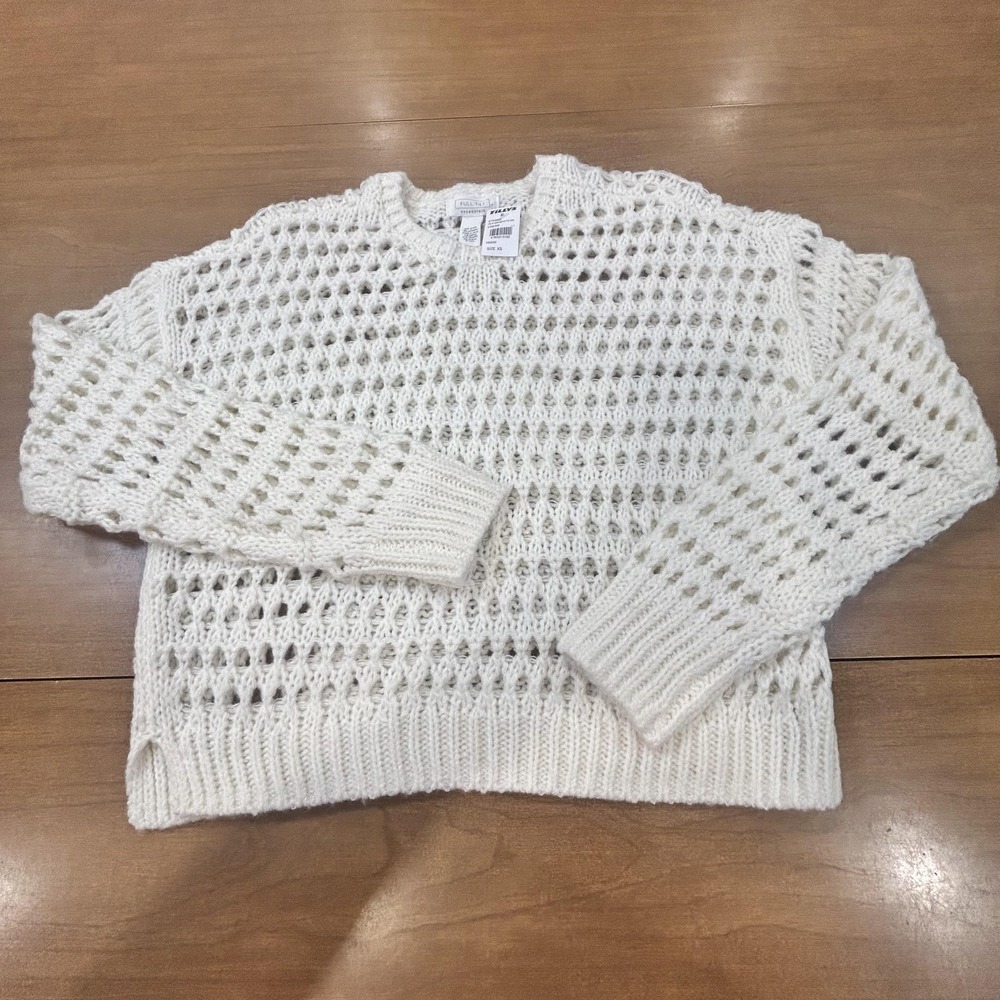 Full Tilt Essentials Sweater‎ Juniors XS White Open Knit Pullover Lightweight